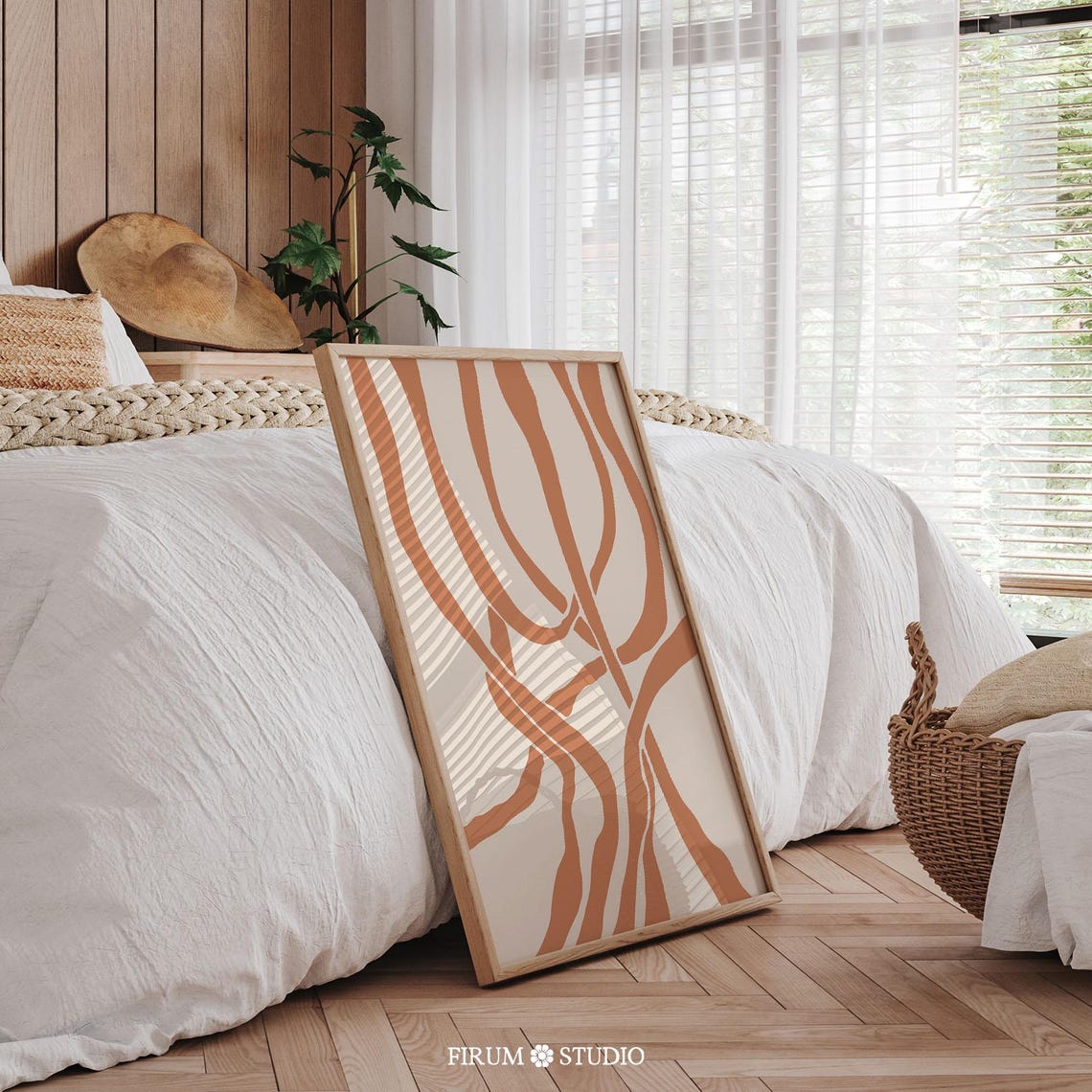 Terracotta Curved Lines Mid Century Modern Abstract Organic Art Print - Image 2