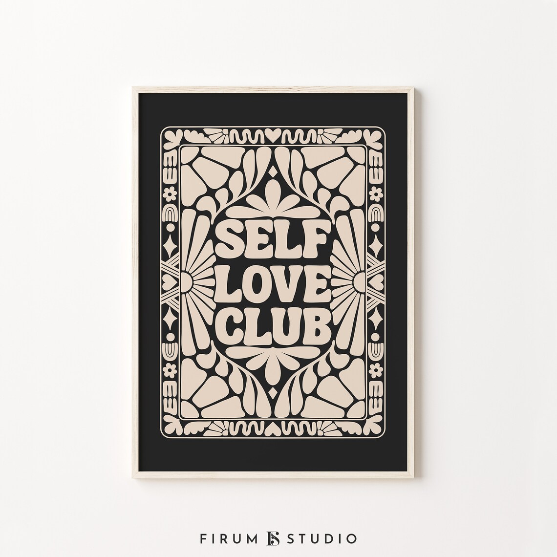 Self Love Club Retro Quote Bold Beige Black Motivational Poster - Image 2
