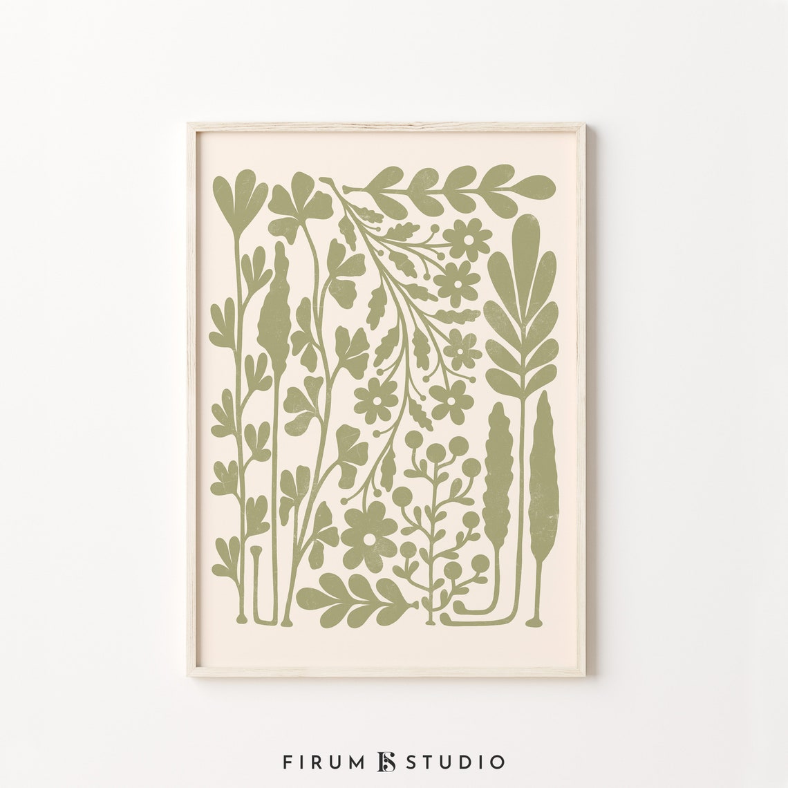 Sage Green Botanical Wildflowers Art Print Pastel Japandi Decor Style