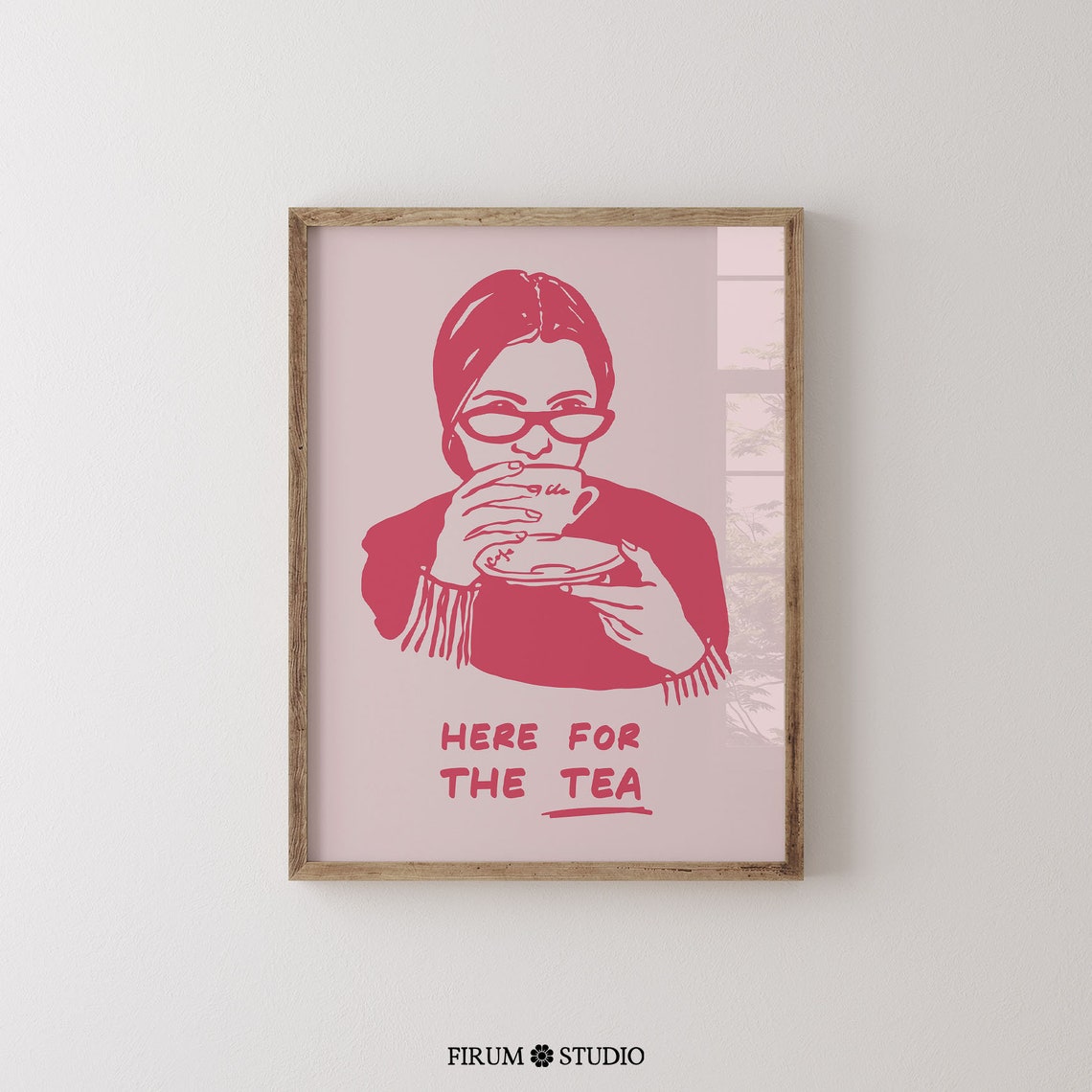 Here For The Tea Pink Woman Tea Cup Funny Kitchen Quote Wall Art - Image 2