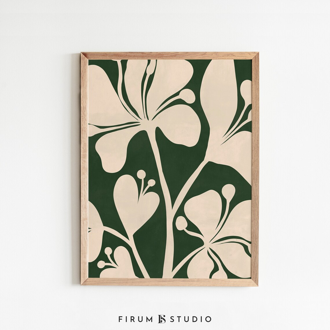 Emerald Green Abstract Botanical Flowers Art Print