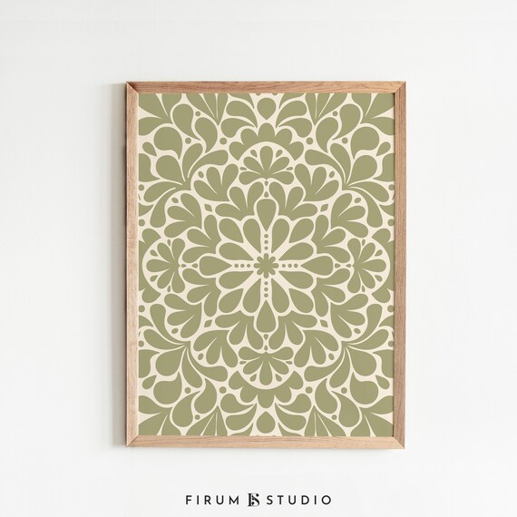 Sage Green Floral Botanical Art Print, Japandi Style
