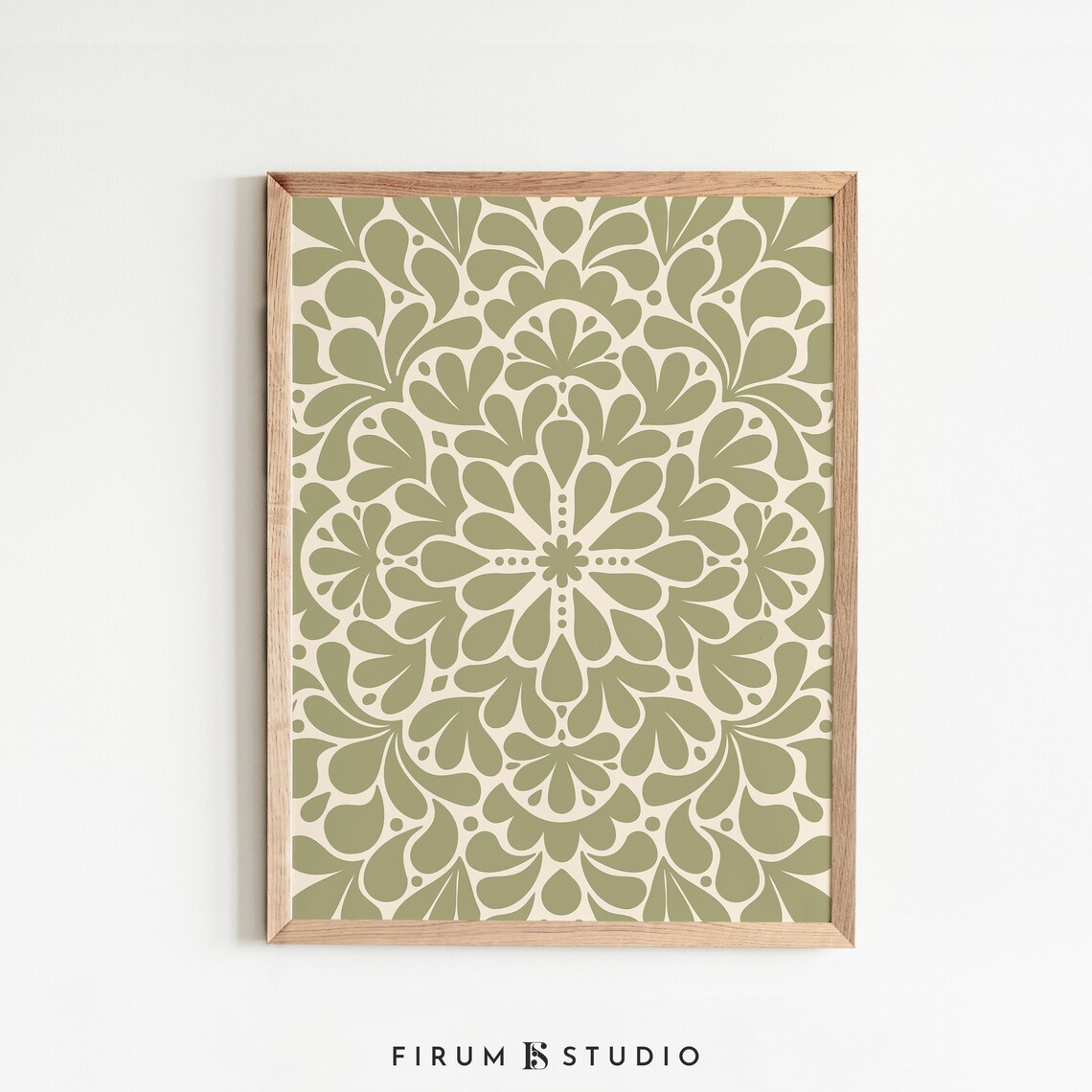 Sage Green Floral Botanical Art Print, Japandi Style