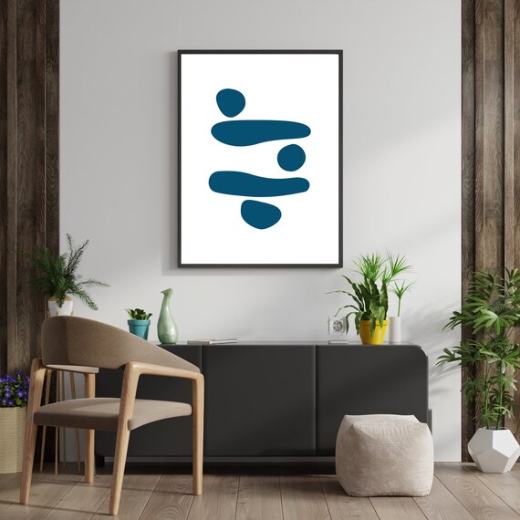Blue Balancing Stones Zen Wall Art Abstract Meditation Stone Decor