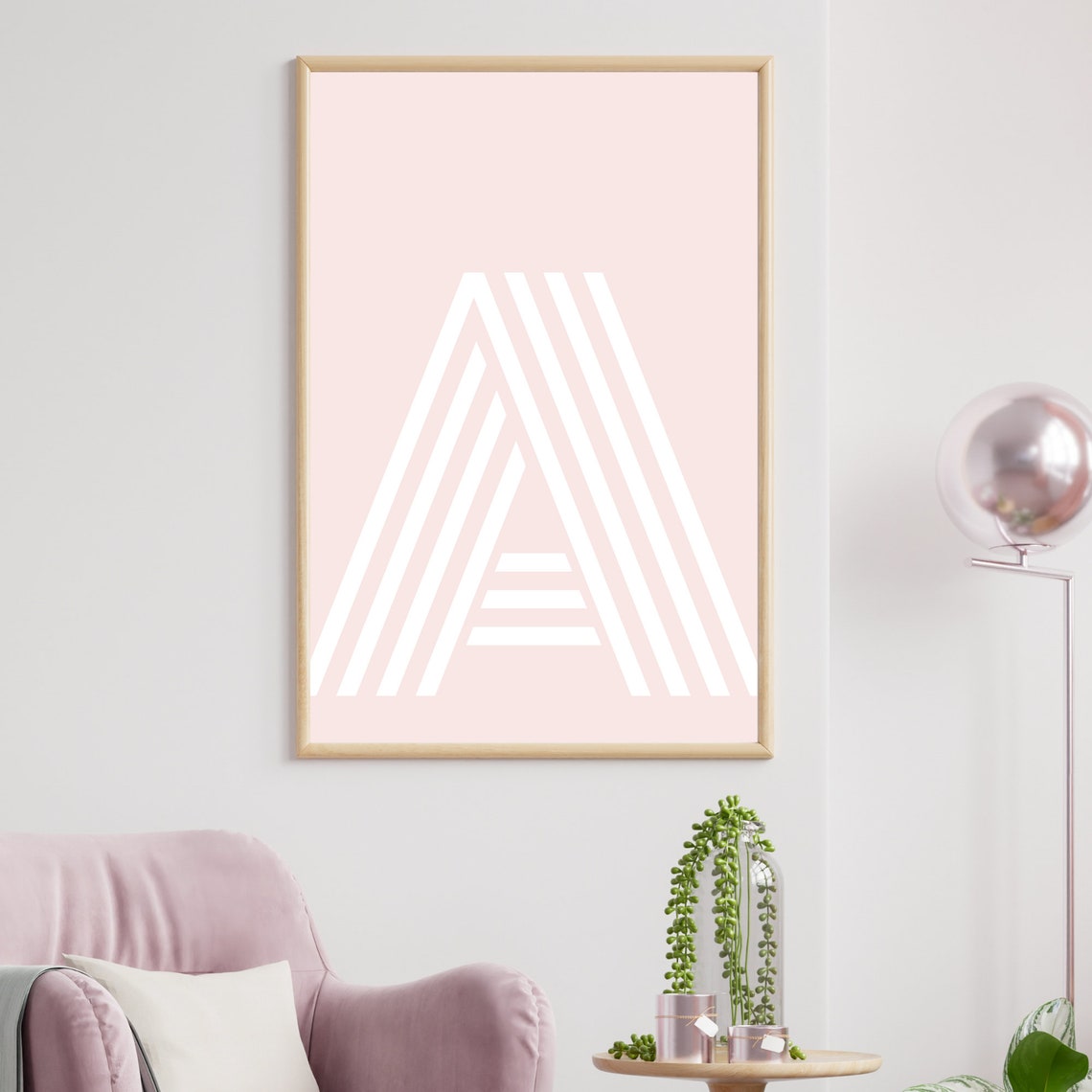 Letter A Monogram Art Print Pink Striped Alphabet Retro Wall Decor - Image 4