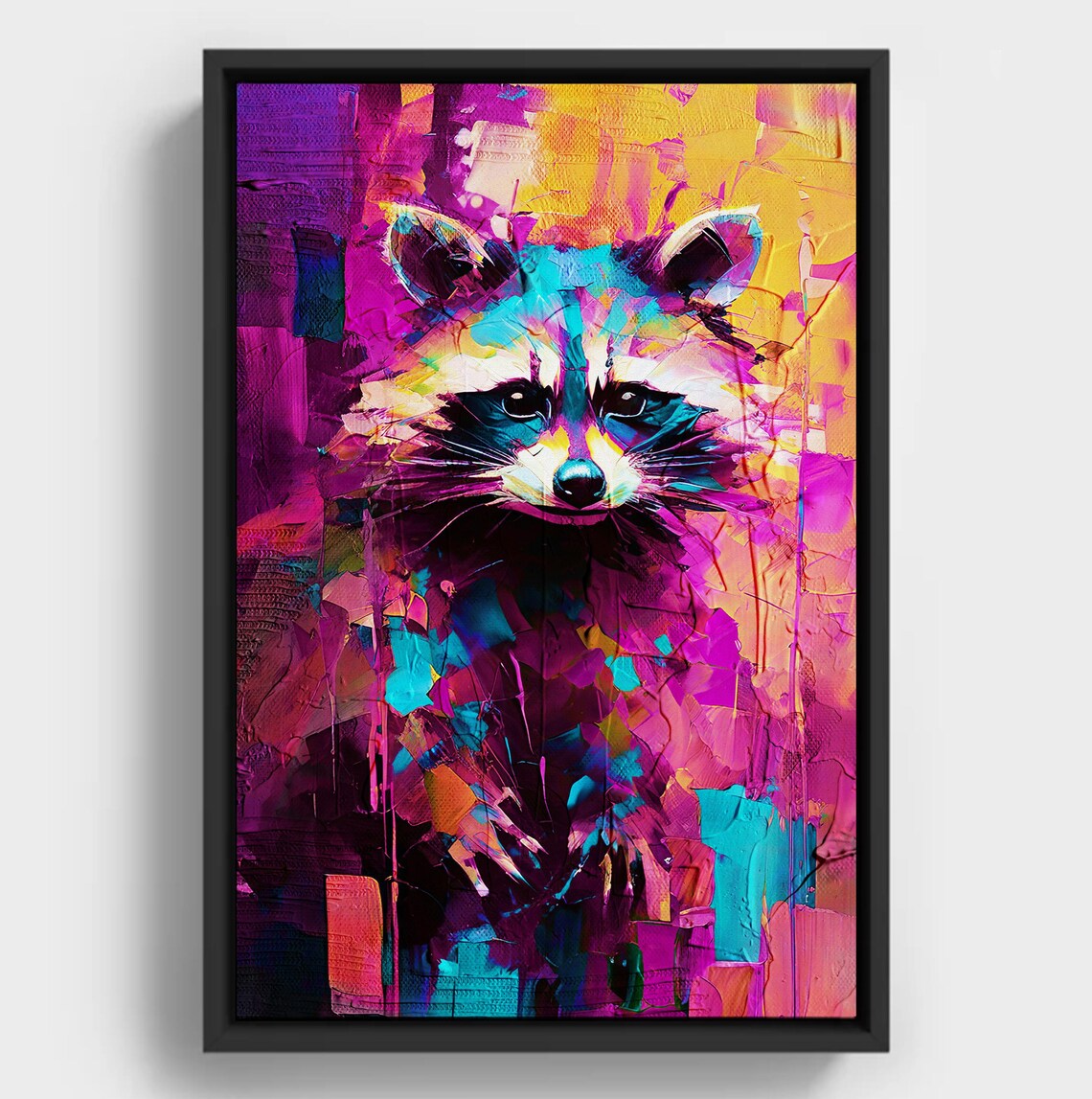 Vibrant Colorful Abstract Raccoon Portrait Pop Art Wildlife Poster