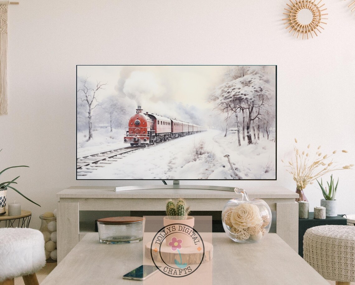 Red Steam Train Snowy Winter Journey Vintage Locomotive Art Poster - Image 3