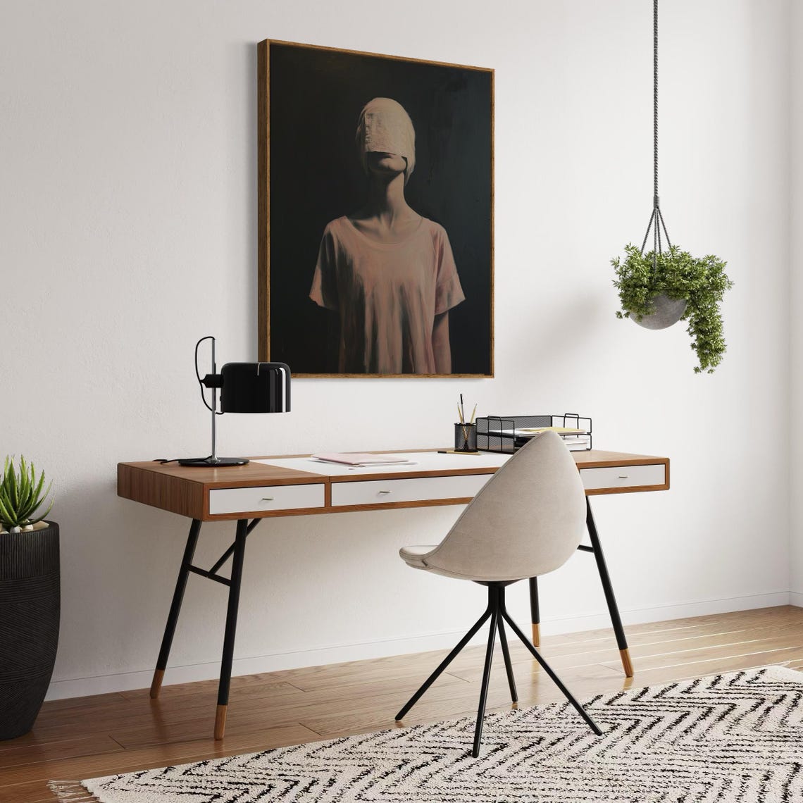 Moody Minimalist Figure With Obscured Face in Dark Tones Art Poster
