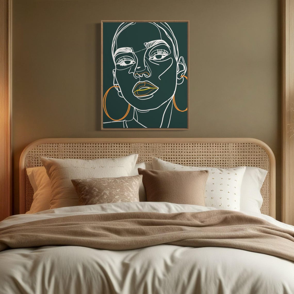 One Line Drawing Black Woman Face With Orange Hoop Earrings Poster - Image 2