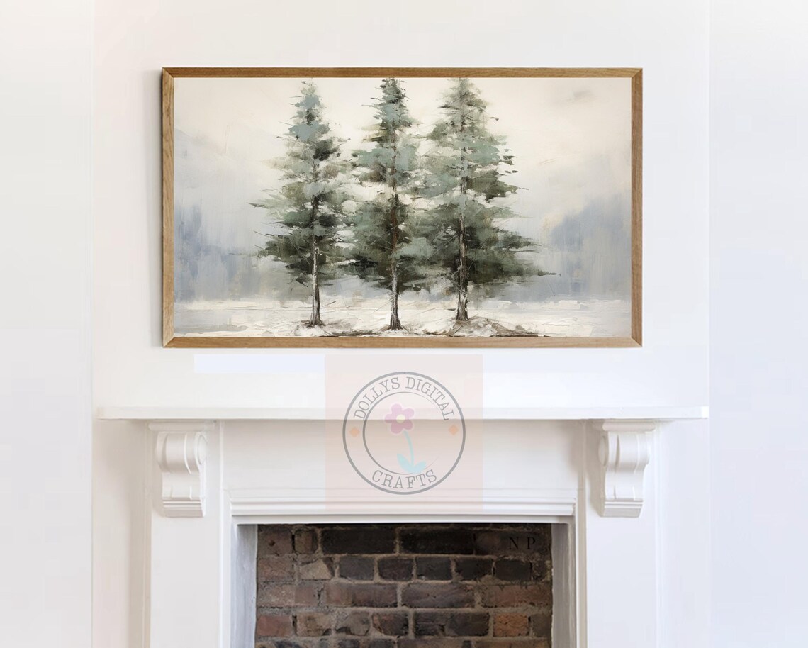 Snowy Pine Trees Misty Winter Forest Minimalist Nature Art Poster - Image 7