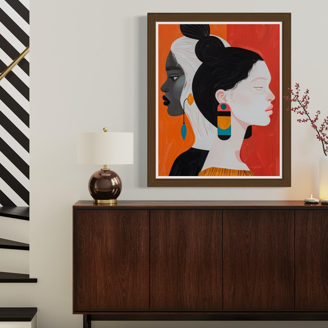 Two Women Profiles Facing Away With Color Earrings Pop Art Poster - Image 3