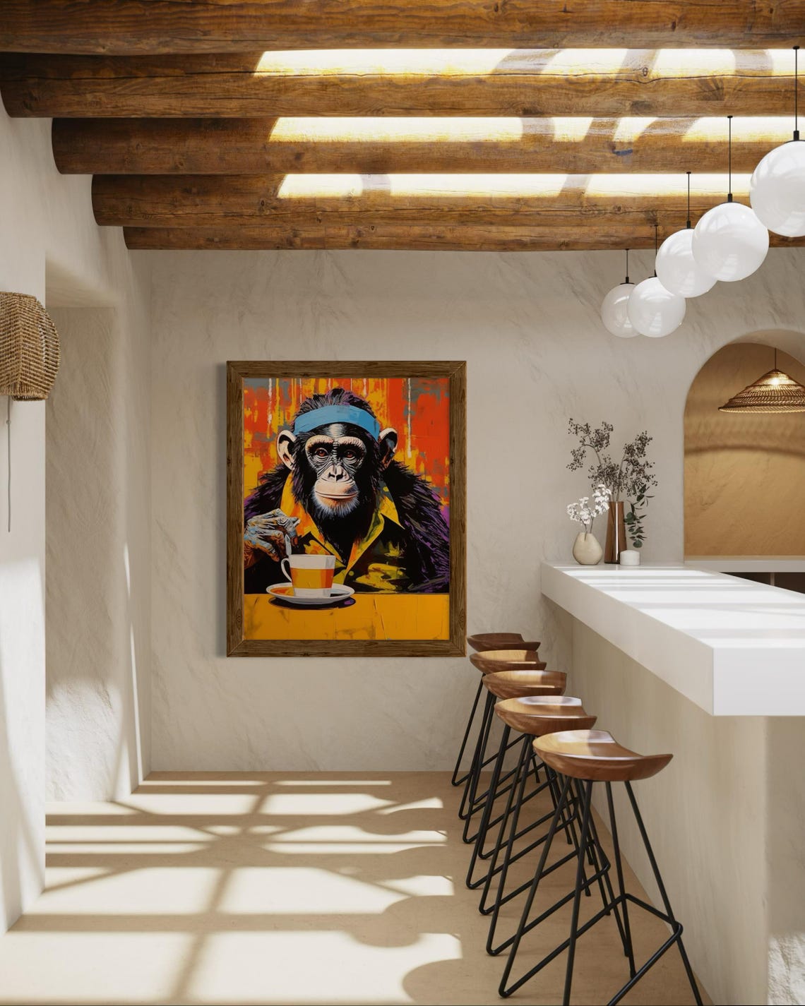 Chimpanzee Wearing Headband Drinking Tea Pop Art Animal Poster - Image 6