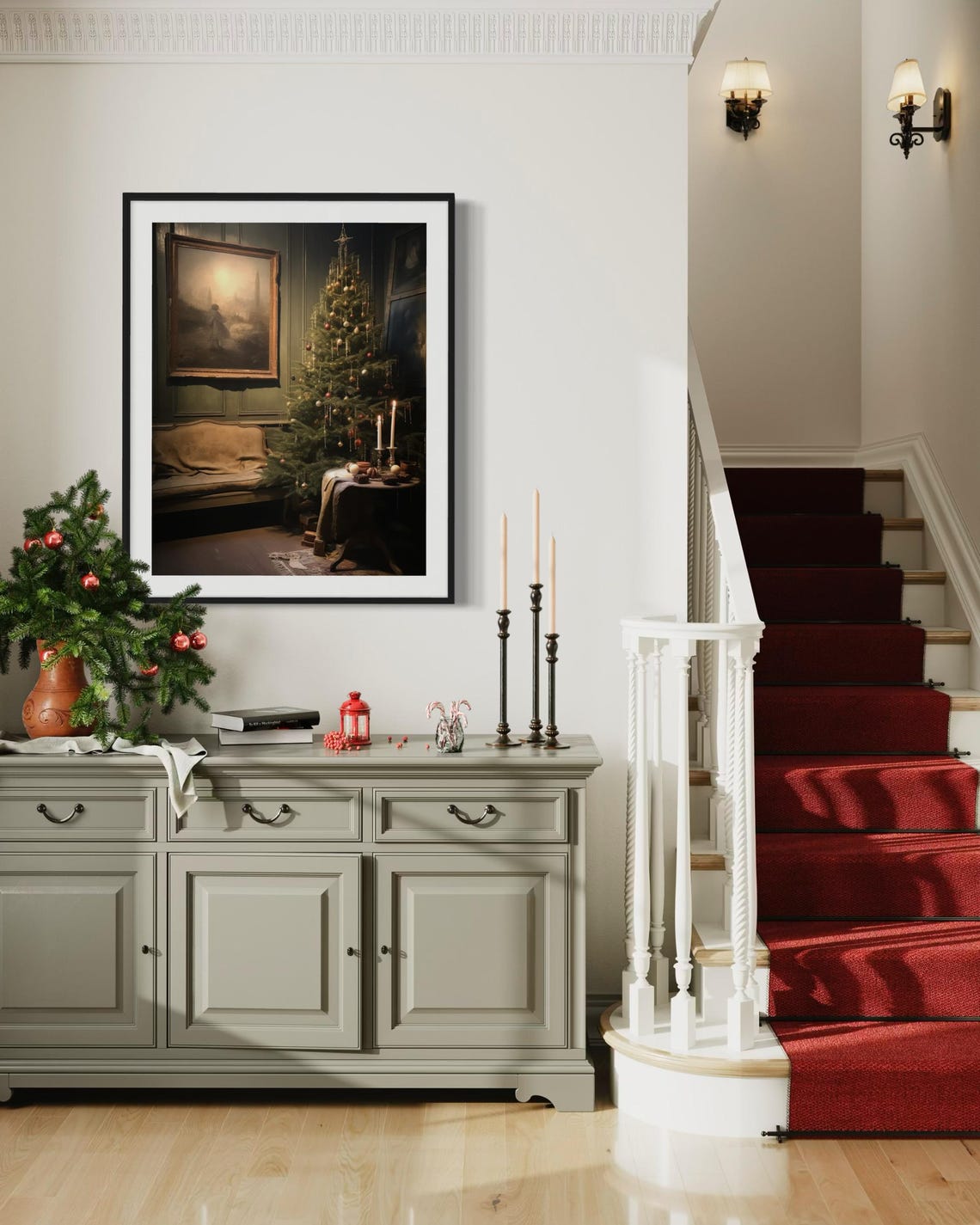 Cozy Christmas Room Tree Candlelight Moody Vintage Interior Wall Art - Image 2