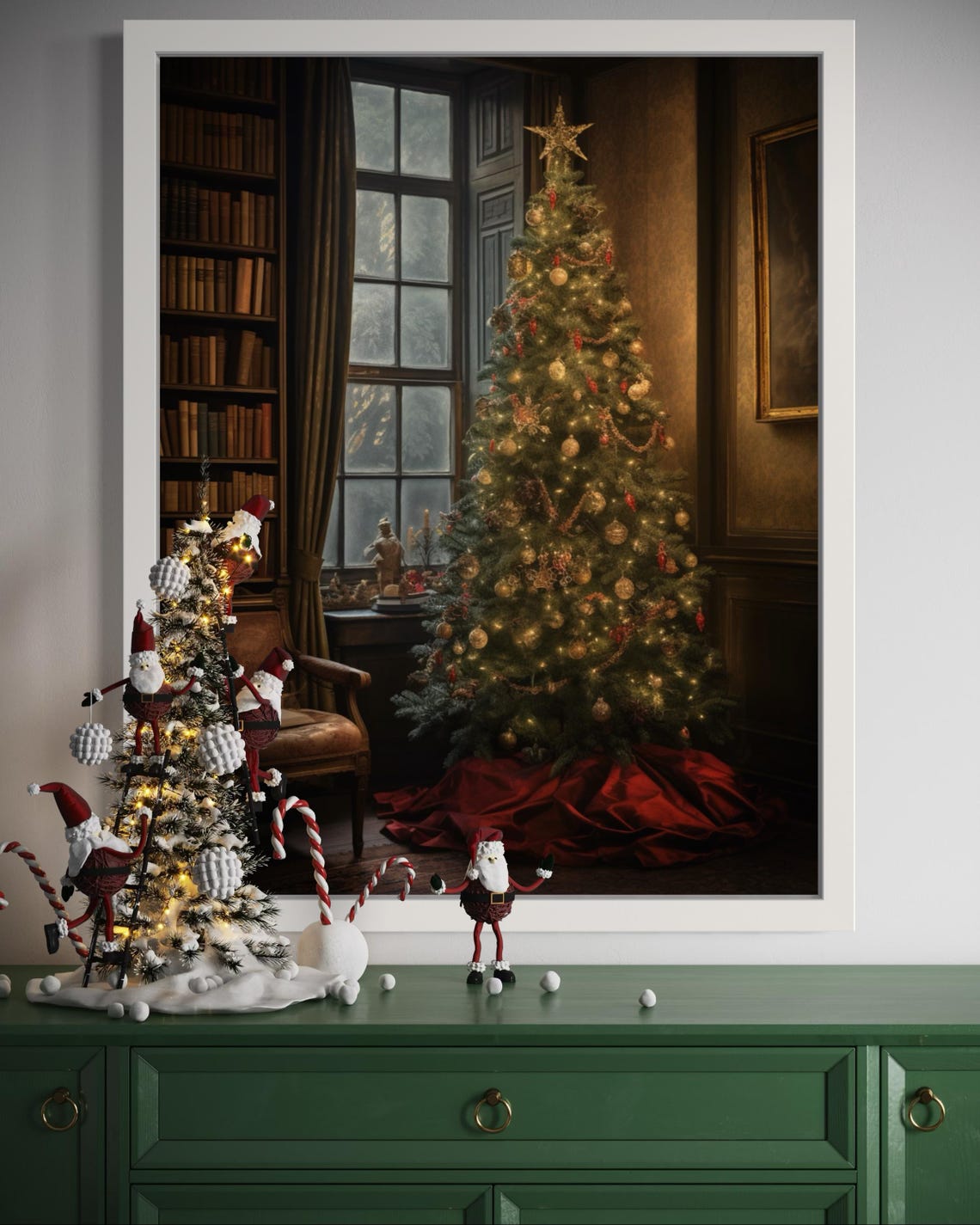 Vintage Christmas Tree Cozy Warm Elegant Library Holiday Decor Poster - Image 4