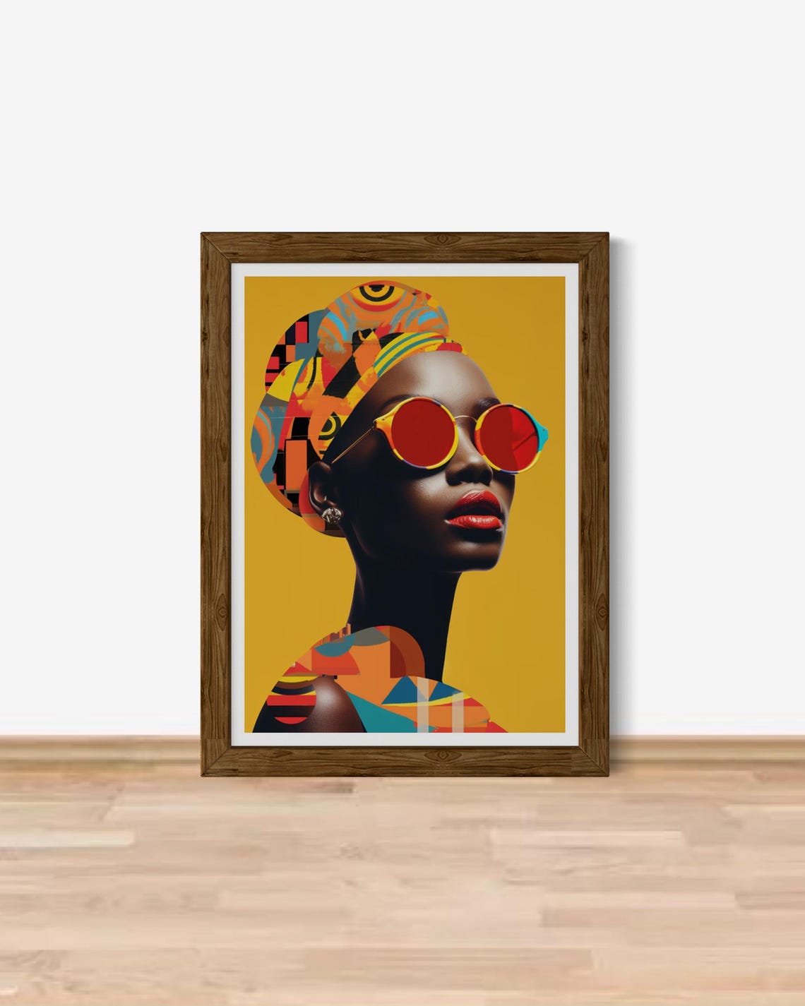 African Woman Red Sunglasses Headwrap Mustard Pop Art Portrait Poster