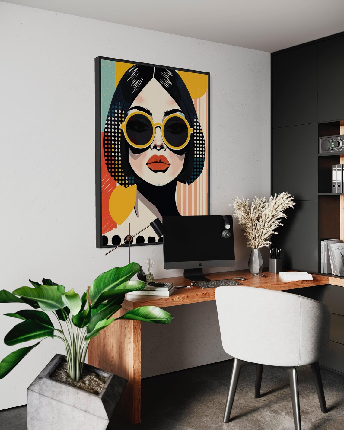 Retro Pop Art Woman Portrait Yellow Sunglasses Bold 70s Style Poster - Image 2