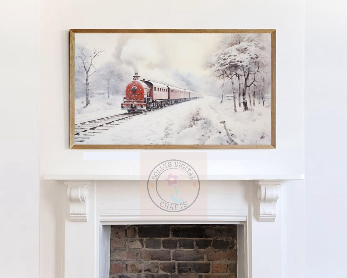 Red Steam Train Snowy Winter Journey Vintage Locomotive Art Poster - Image 7