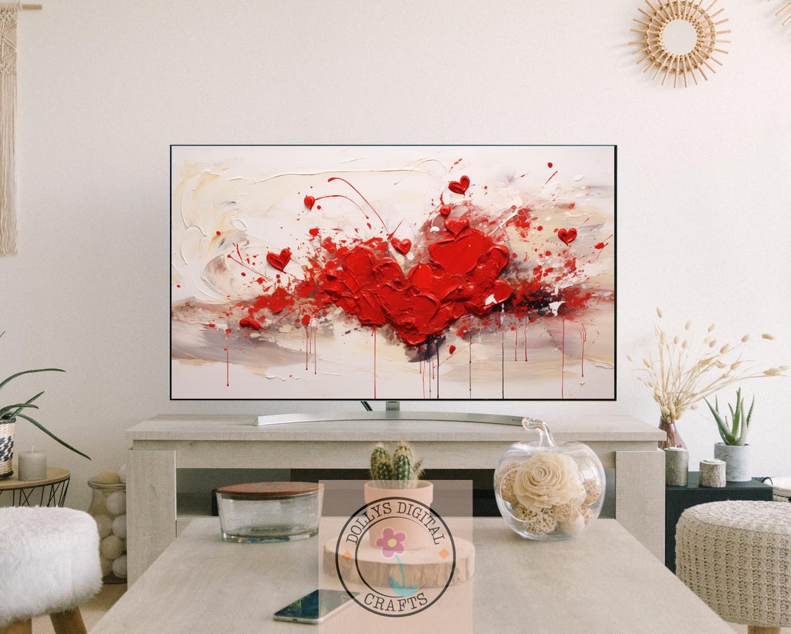 Abstract Red Hearts Impasto Splash Passion Love Art Poster Home Decor - Image 3
