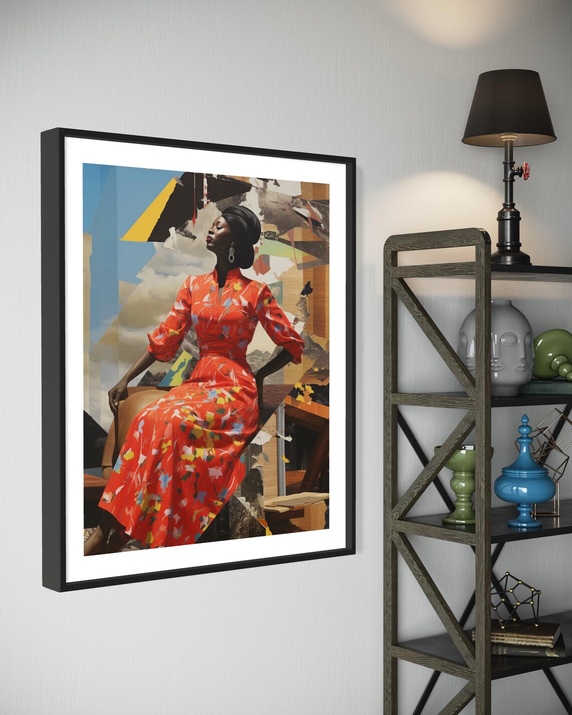 Black Woman Red Floral Dress Bold Collage Afrocentric Art Poster - Image 5