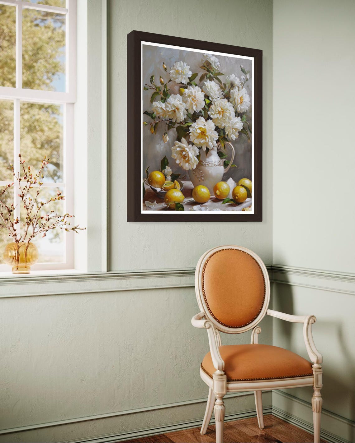 White Peonies Pitcher Fresh Lemons Vintage Still Life Wall Art - Image 5