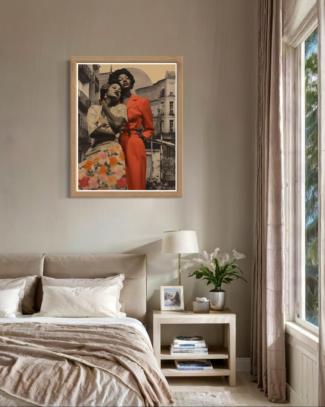 Vintage Black Women Embrace City Collage Nostalgic Art Poster - Image 6