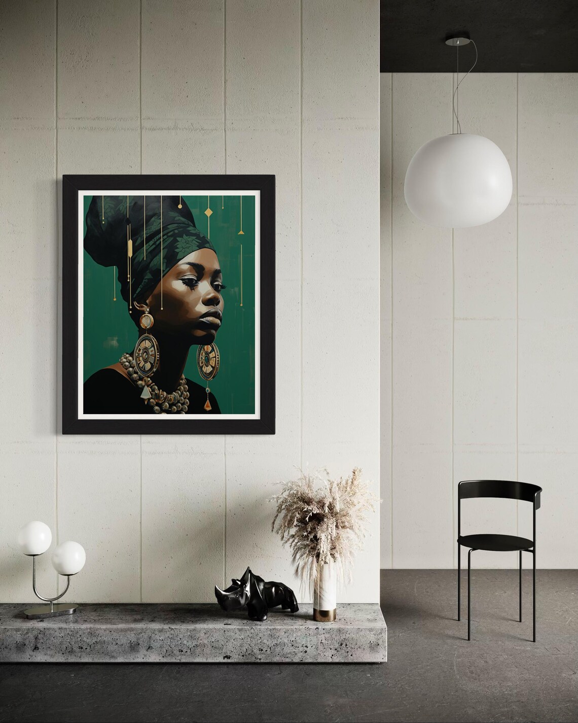 African Woman Emerald Green Headwrap Portrait Gold Jewelry Poster - Image 2