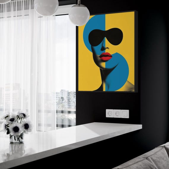 Abstract Pop Art Print Modern Colorful Wall Art Bold Yellow Blue Woman Poster Stylish Contemporary Art Minimalist Fashion Decor