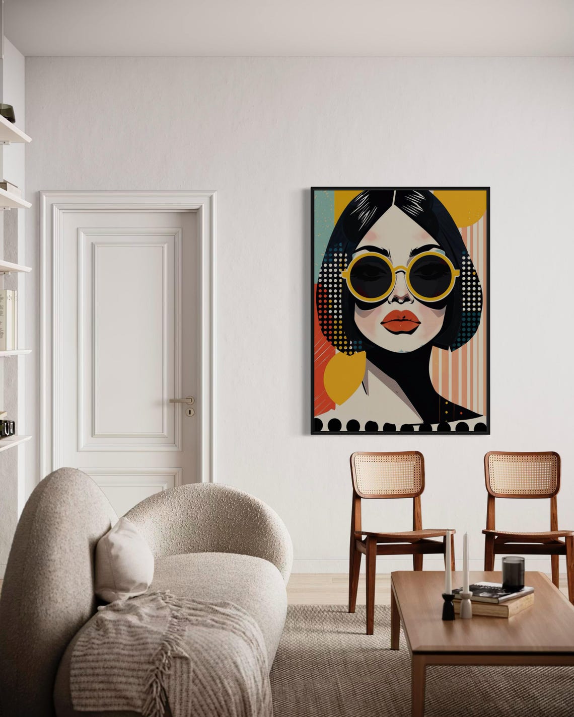 Retro Pop Art Woman Portrait Yellow Sunglasses Bold 70s Style Poster - Image 6