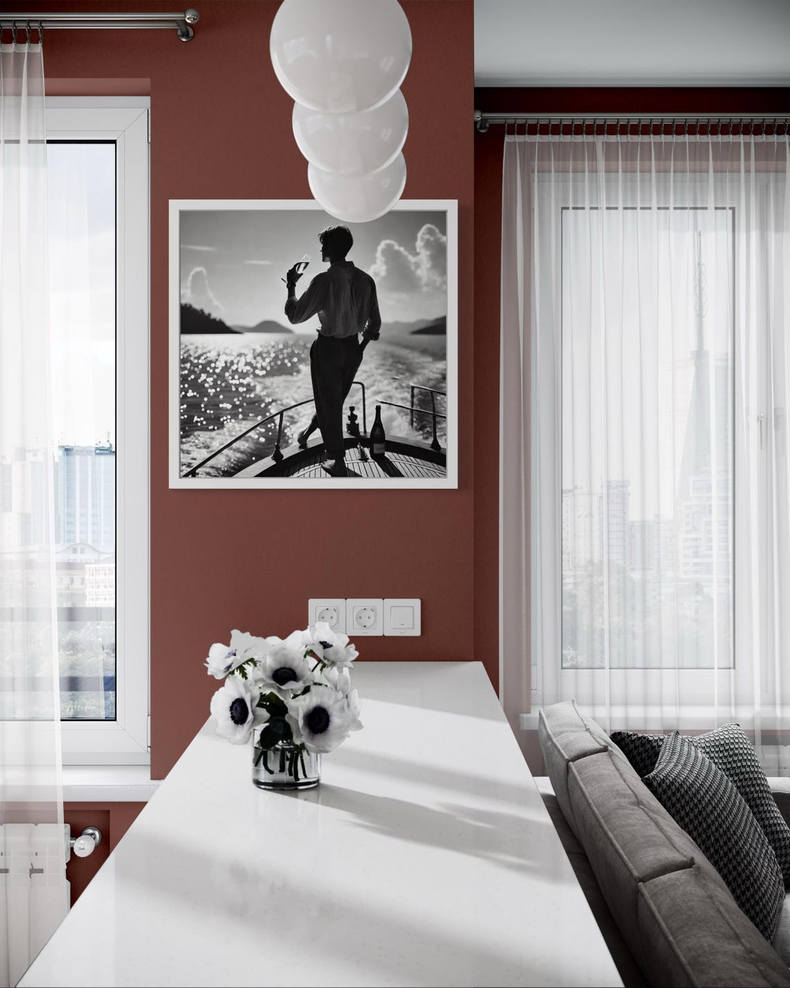 Black and White Yacht Bow Champagne Man Luxury Nautical Poster - Image 7
