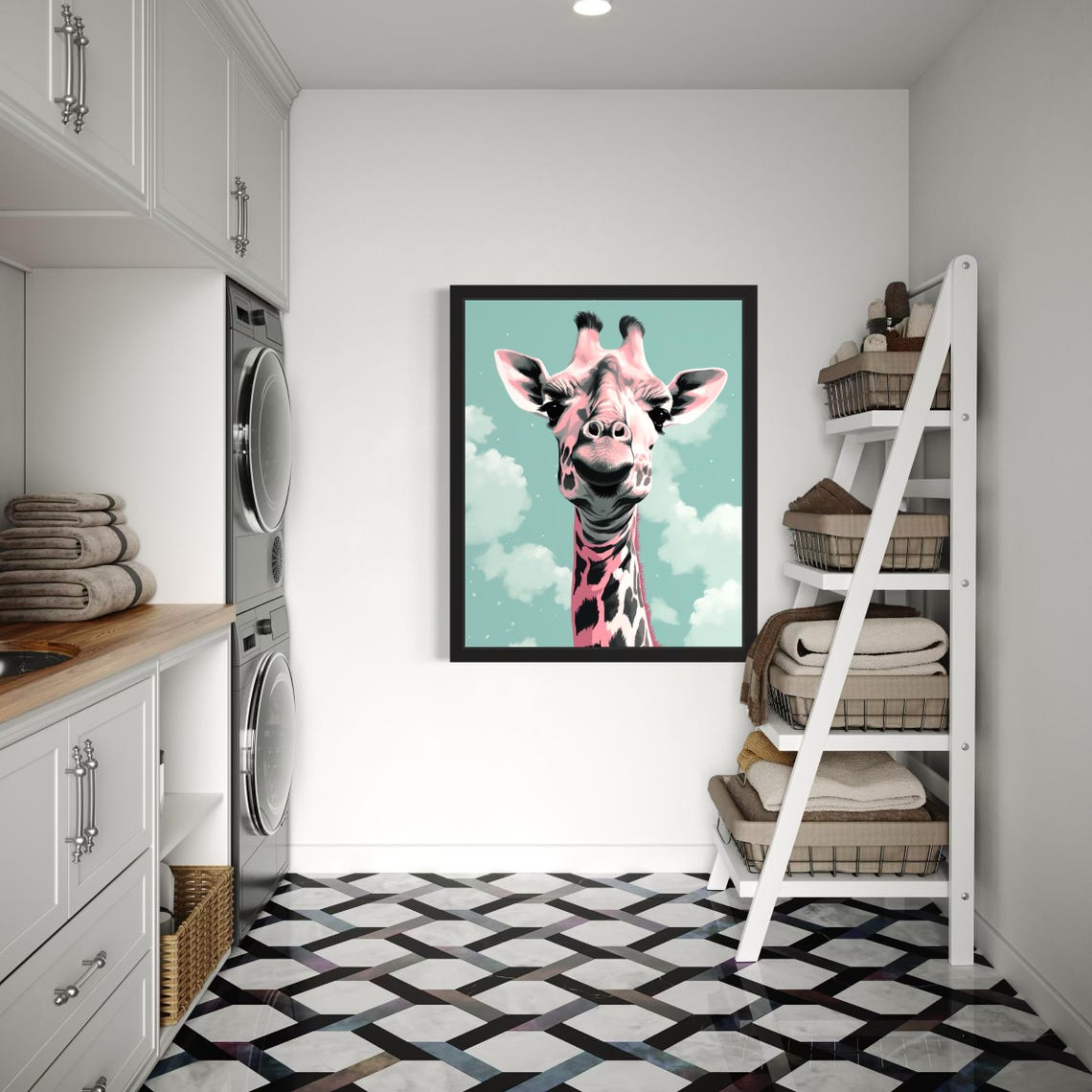 Whimsical Pink Giraffe Art Print Modern Animal Wall Art Cute Giraffe Portrait Minimalist Pastel Home Decor - Image 4
