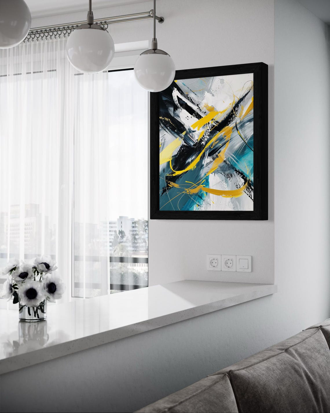 Modern Abstract Painting Yellow Black Teal Bold Brushstroke Poster - Image 5