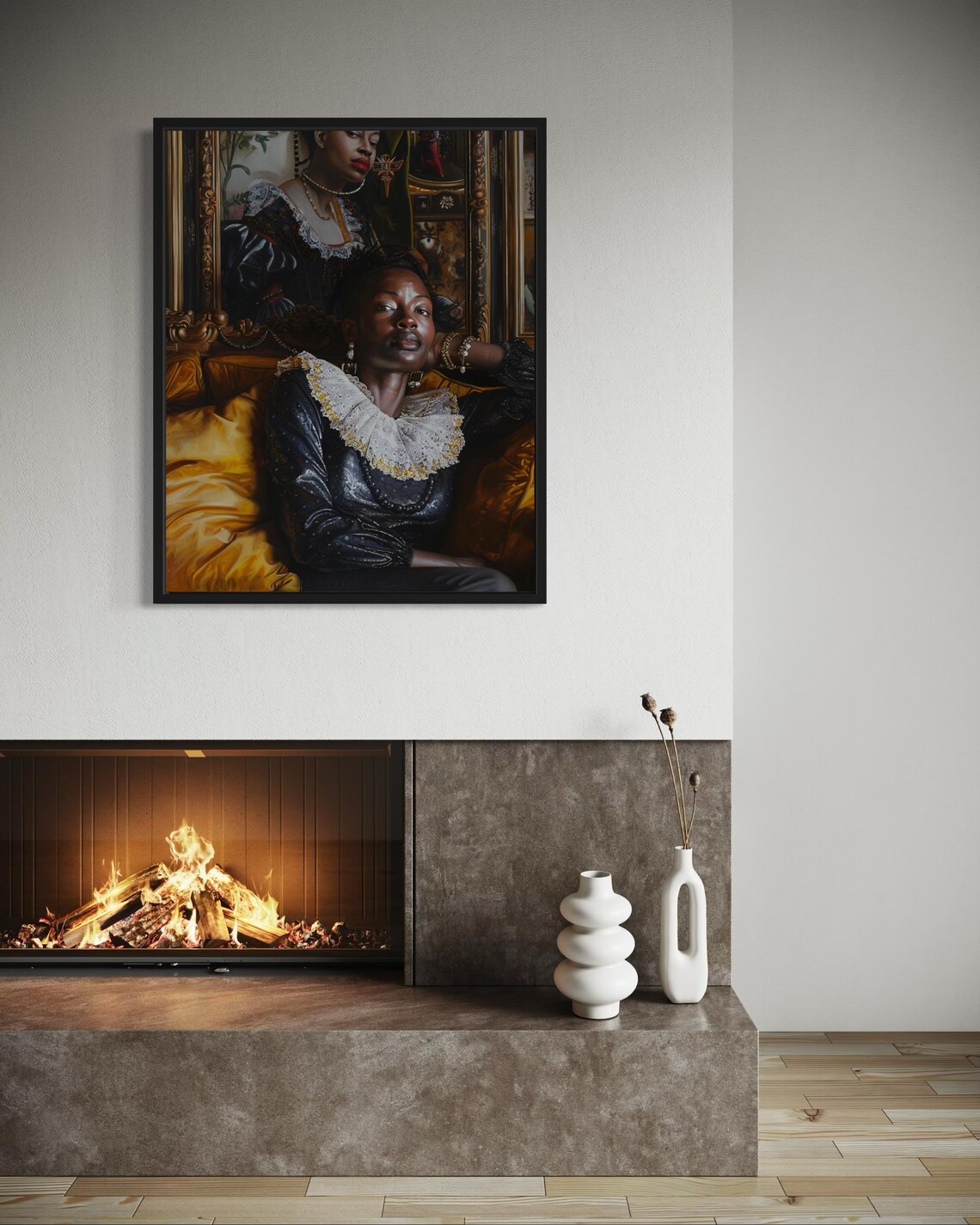 Renaissance Black Woman Baroque Palace Oil Style Portrait Poster - Image 3