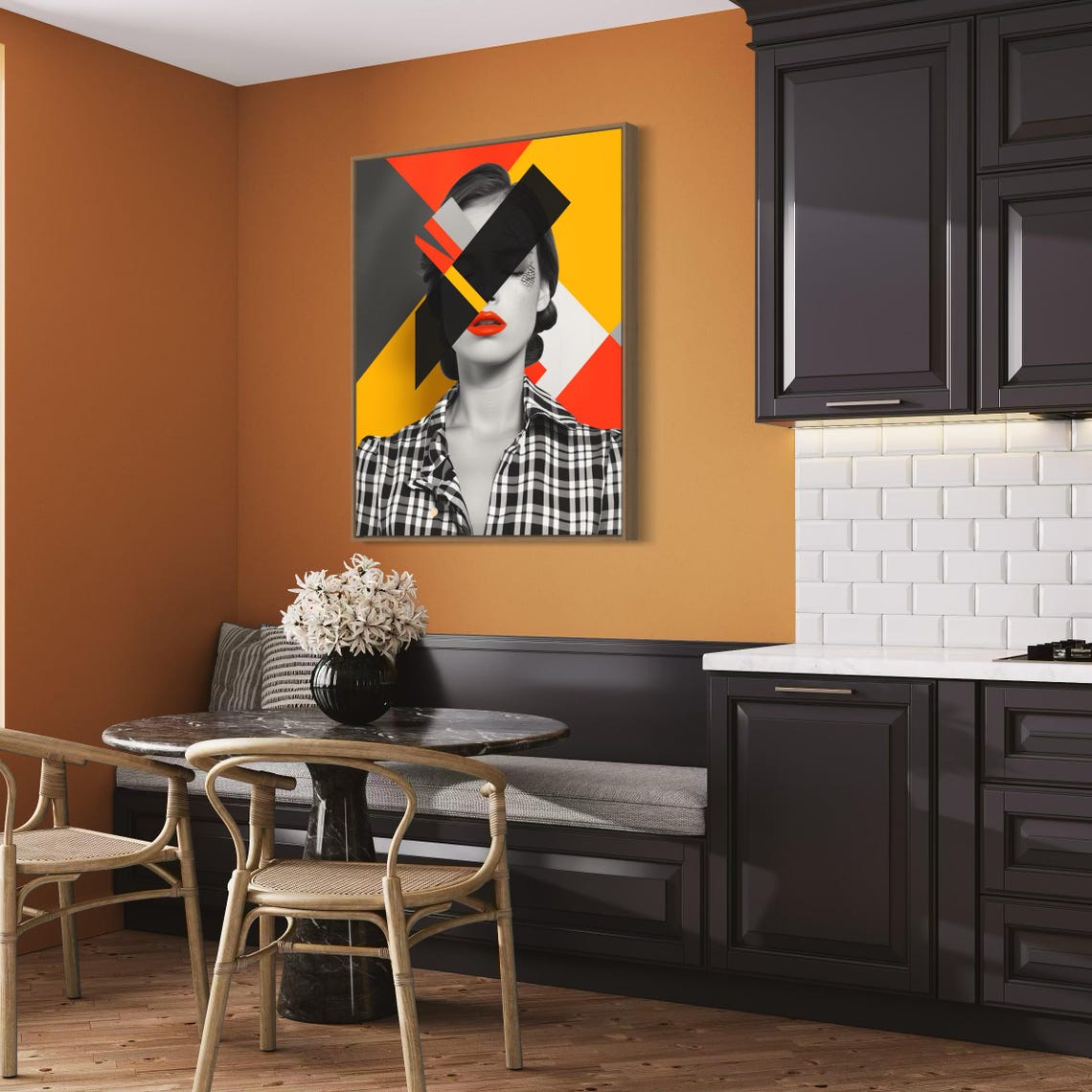 Woman in Checkered Shirt With Bold Geometric Face Shards Art Poster - Image 6