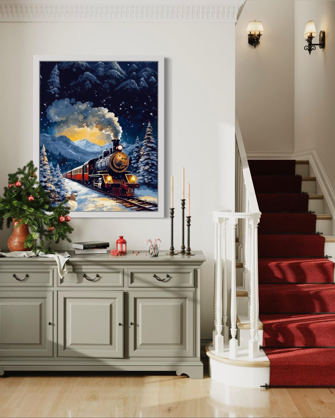 Vintage Christmas Train Snowy Mountain Night Winter Scene Poster - Image 7