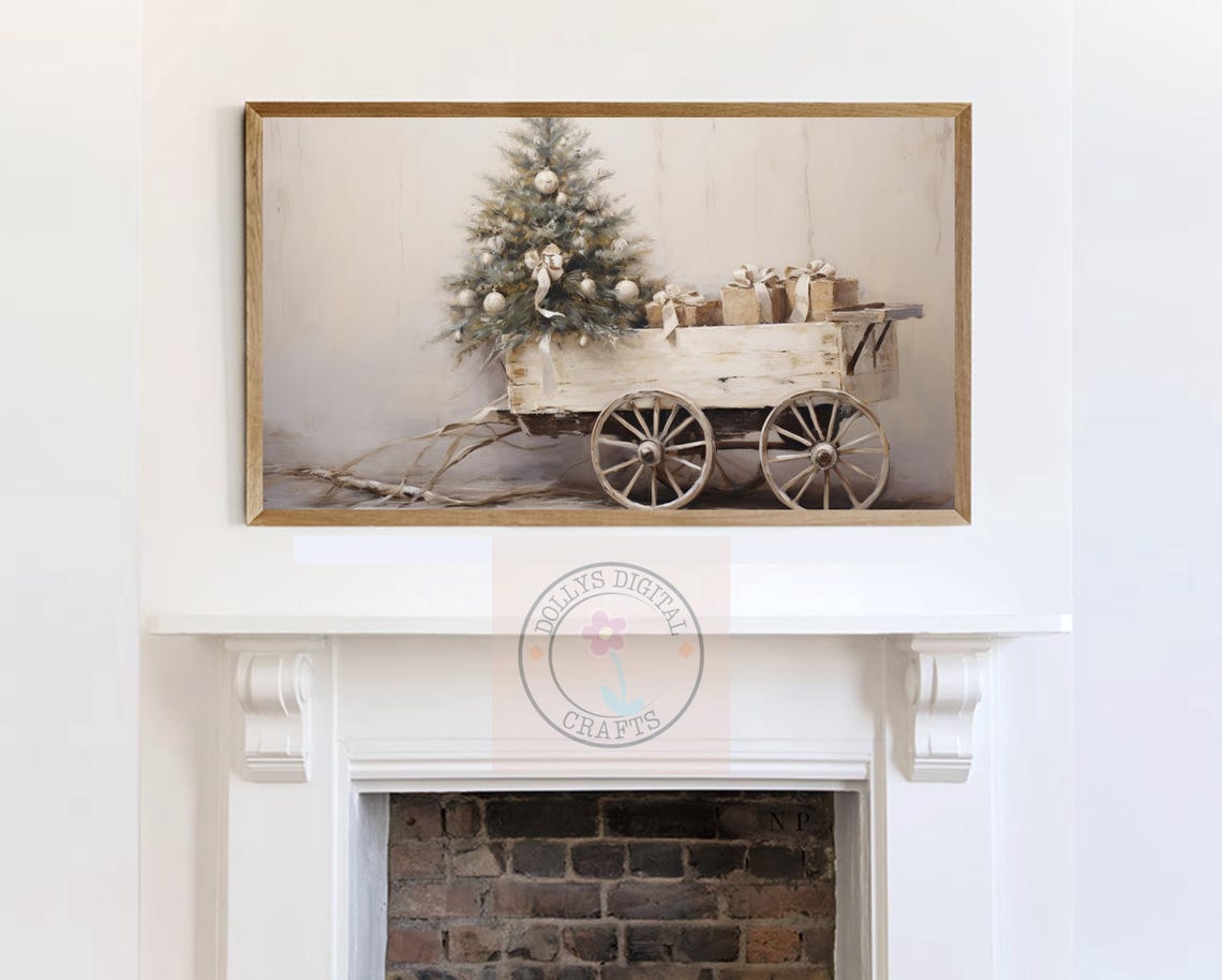 Rustic White Christmas Tree Wagon Holiday Farmhouse Decor Wall Art - Image 7
