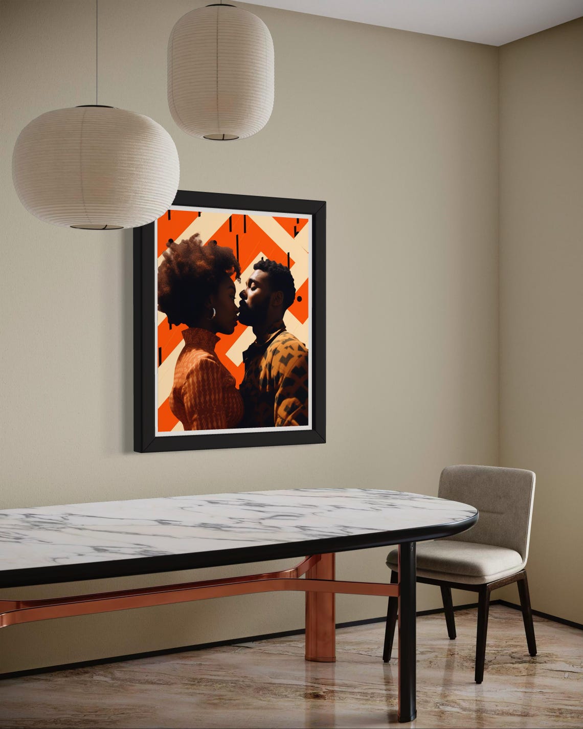 Black Couple Kiss Moment Orange Geometric Modern Romance Poster - Image 5