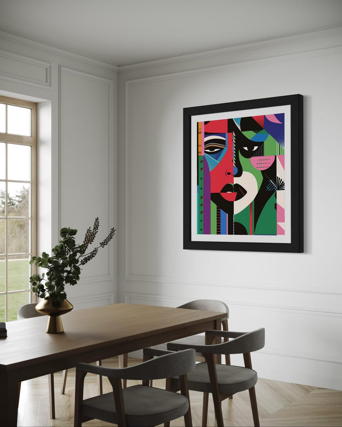 Colorful Abstract Geometric Face Cubist Style Modern Art Wall Print - Image 7