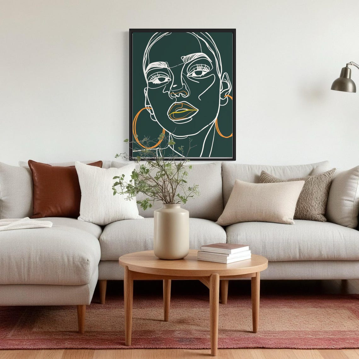 One Line Drawing Black Woman Face With Orange Hoop Earrings Poster - Image 4