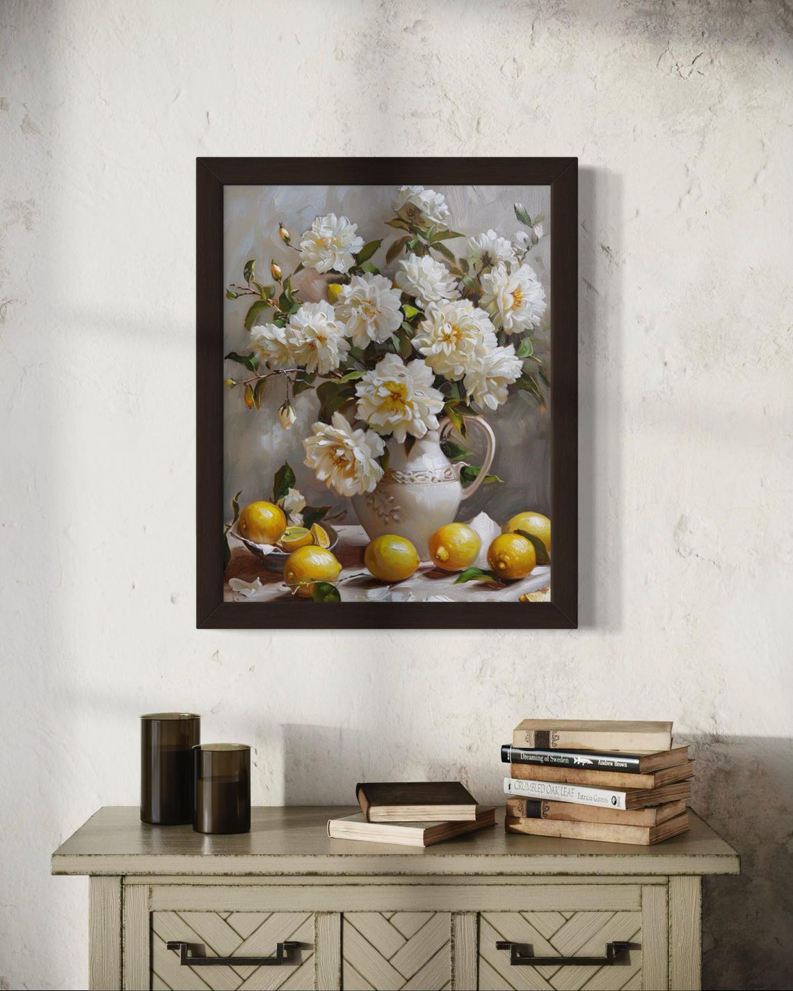 White Peonies Pitcher Fresh Lemons Vintage Still Life Wall Art - Image 6