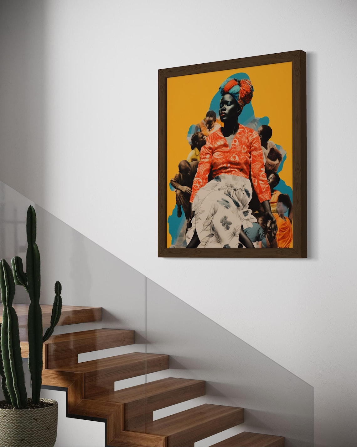 African Woman Collage Orange Blouse Mustard Family Art Poster - Image 2