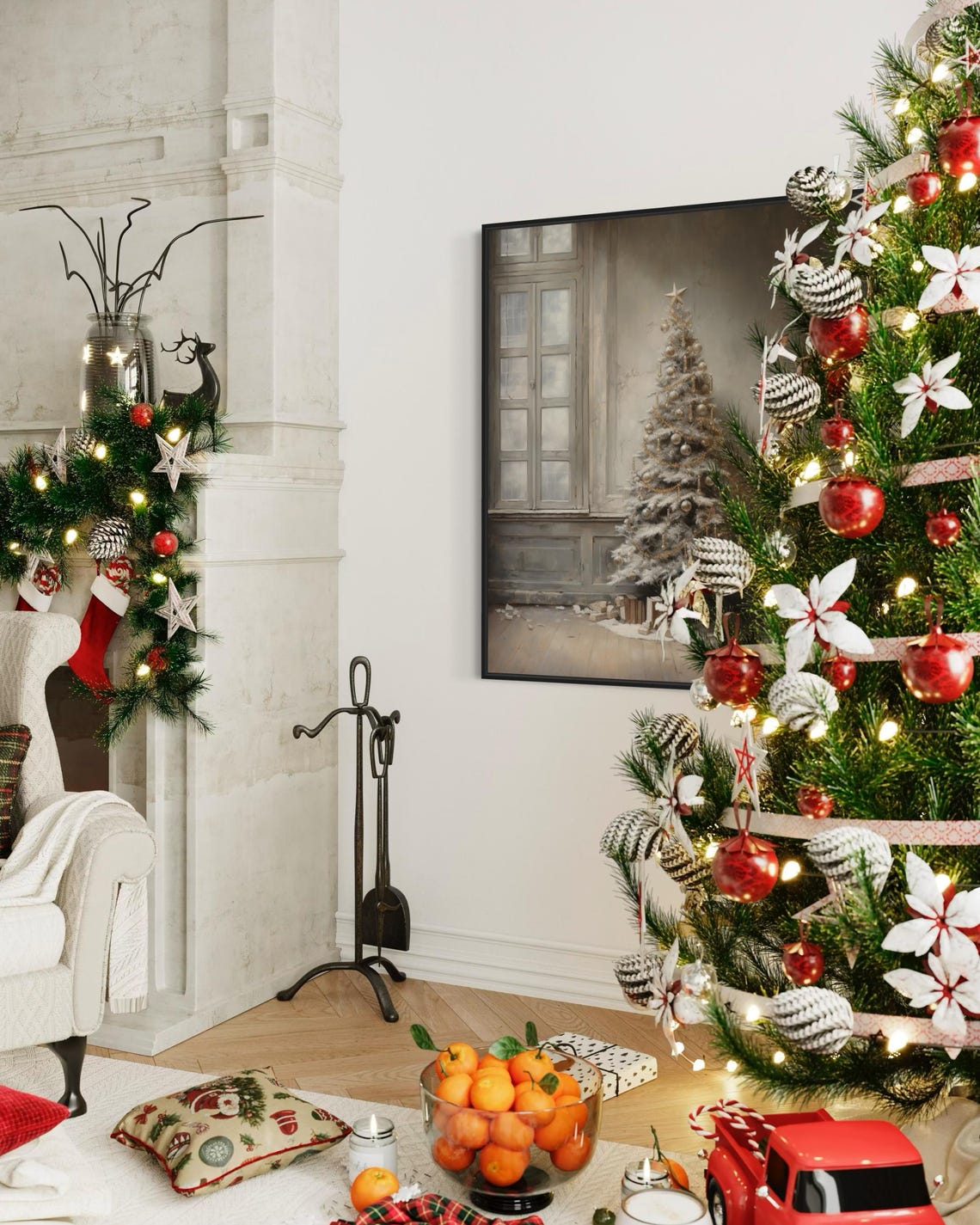 Minimalist White Christmas Tree Rustic Room Vintage Holiday Wall Art - Image 7