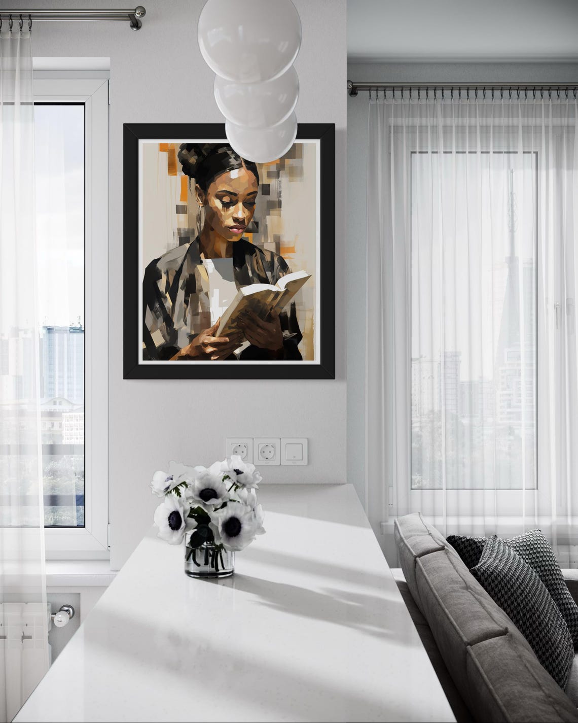 Black Woman Reading Book Muted Tones Painterly Portrait Art Print - Image 2