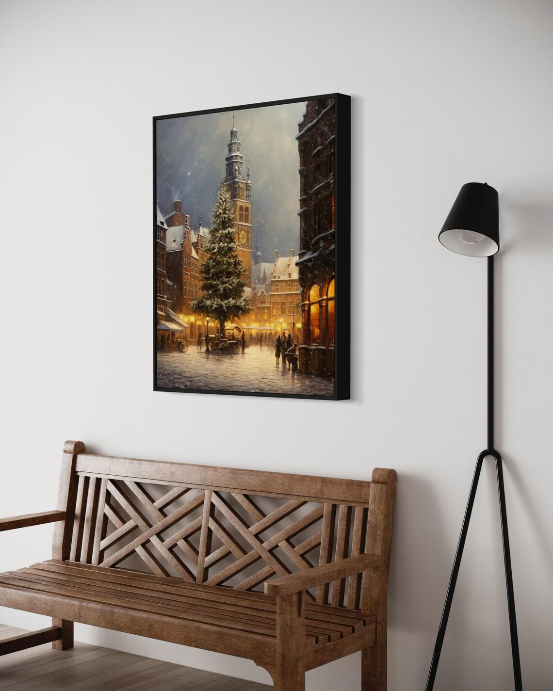 European Christmas Market Square Clock Tower Snowy Town Art Poster - Image 6