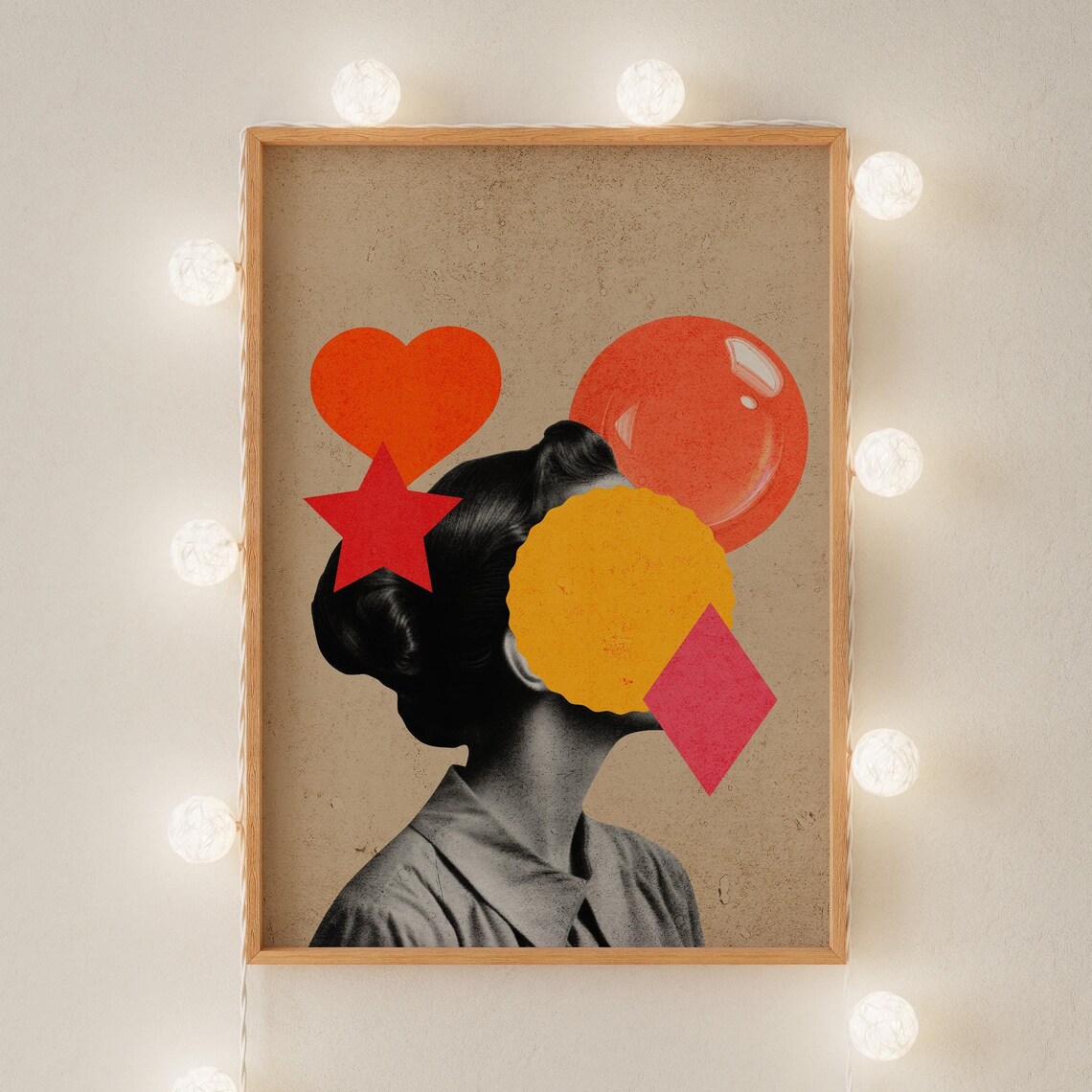 Retro Collage Woman Profile Colorful Shapes Abstract Art Poster