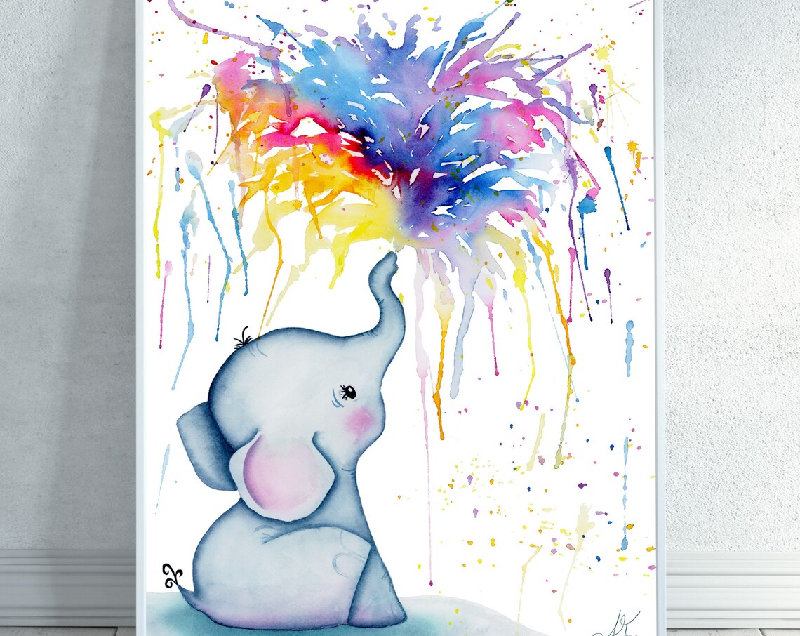 Elephant Painting, Watercolor Nursery Decor
