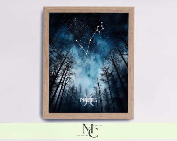 Pisces Zodiac Poster Pisces Constellation Print Pisces Astrology Wall Art Birthday Gift Pisces Zodiac Instant