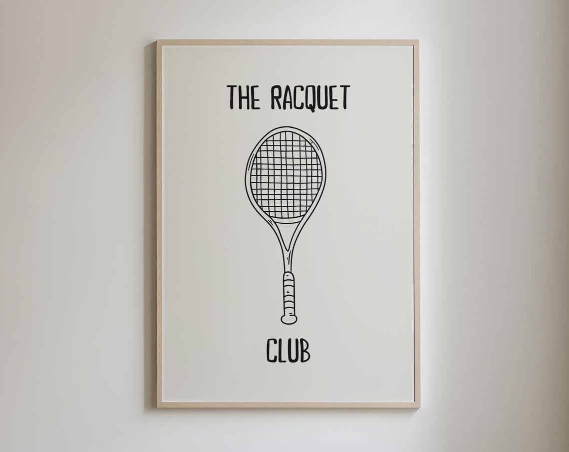 The Racquet Club Classic Tennis Racquet Hand Drawn Sports Poster