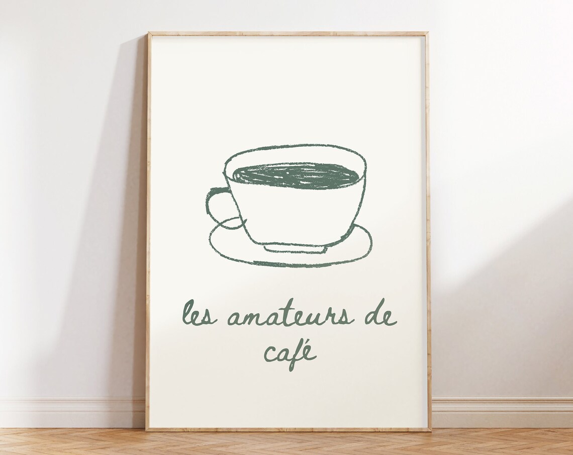 Les Amateurs De Cafe French Coffee Cup Sketch Minimalist Poster