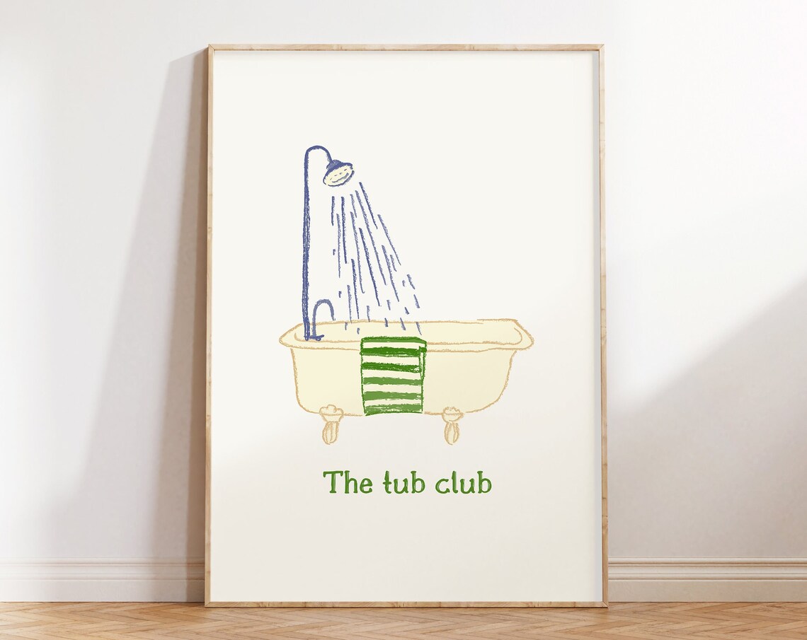 The Tub Club Clawfoot Bathtub Shower Doodle Sketch Bathroom Poster