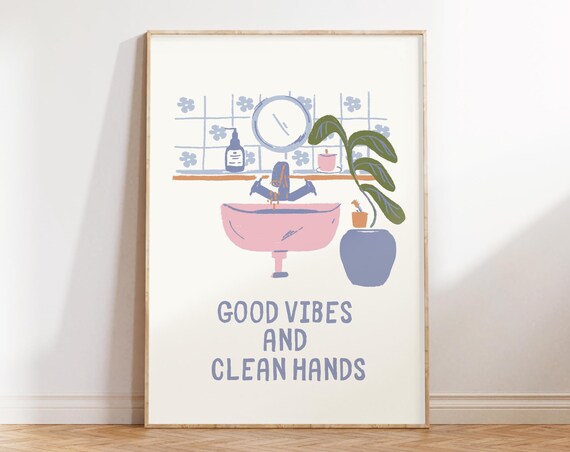 Wash Your Hands Print Funky Bathroom Decor Modern Bath Print Funny Bath Poster Retro Bathroom Wall Art Girly Bathroom
